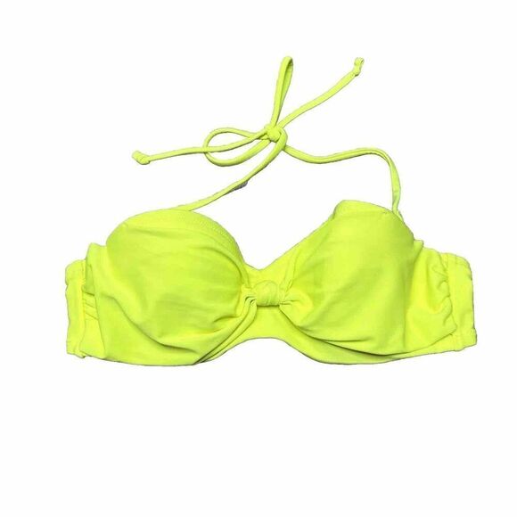 Aerie yellow floral twist bikini underwire halter top Bridget NEON 34B - Picture 1 of 8